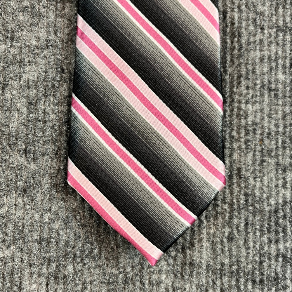Pierre Cardin Slim Necktie Pink Grey Black White Striped Handmade Polyester Tie